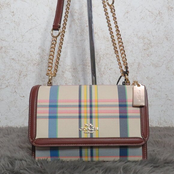 Coach Canvas Plaid Klare Crossbody (Dark Natural) - Picture 1 of 6